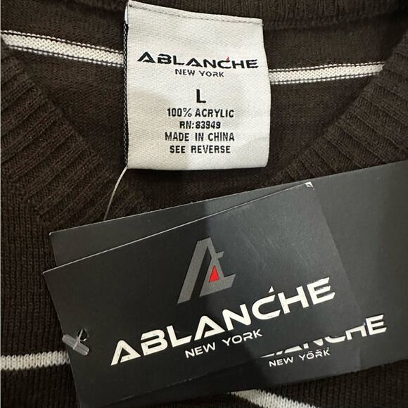 Ablanche New York Brown Striped Sweater Men’s Large NWT Acrylic Knit Pullover - Picture 8 of 9